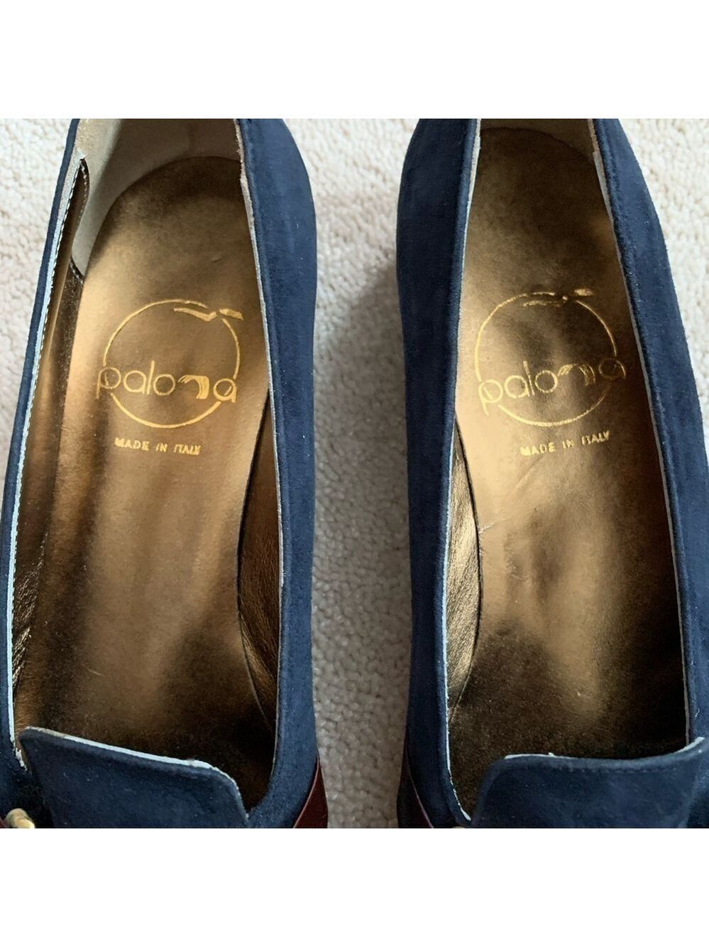PALOMA Navy Blue Velour Pointy Shoes Made In Italy - Picture 3 of 7